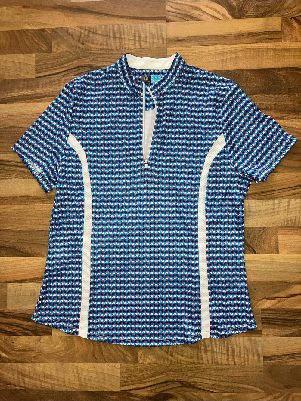 PGA Tour Women’s Geo Zip short sleeve polo Blue Red Sz XL